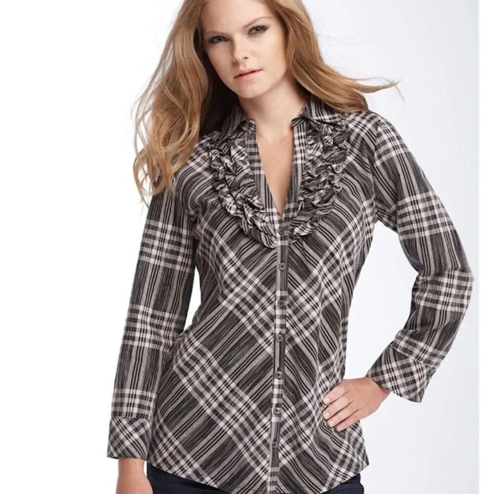 Joie Fara tuxedo plaid business casual feminine blouse